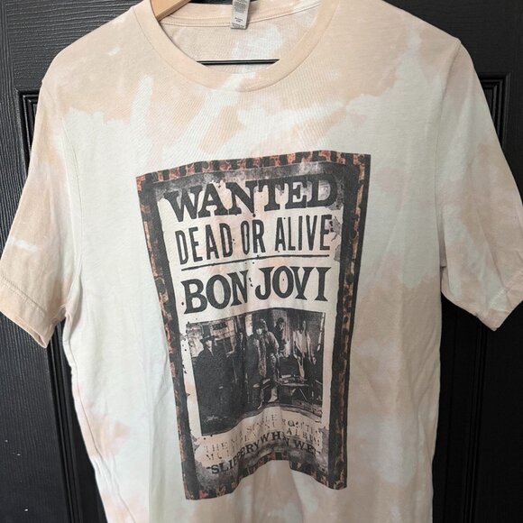 Canvas Tops - Womens Band Tee Shirt Tie Dye Creme Tan Bon Jovi Extra Large